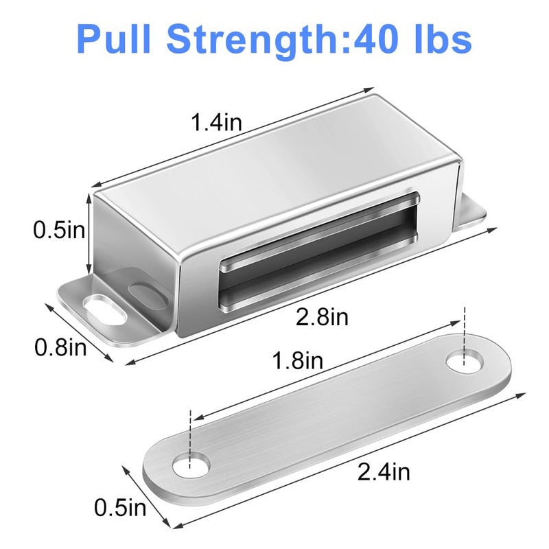 Onarway Magnetic Door Catch 40 lbs Pull Strong Magnet Cabinet Latches Magnetic Hardware Stainless Steel Chrome Door Closer for Bathroom Kitchen Sliding Door Window Cupboard (4 Pack-Strength 20KG) - Image 3